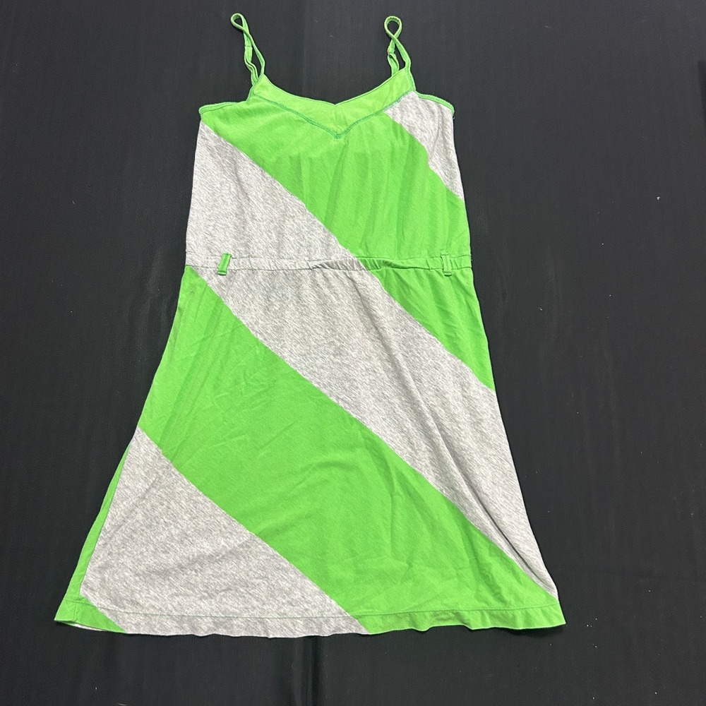 Aeropostale Y2K Lime Green Gray Striped Mini Dress Medium Cotton Adjustable